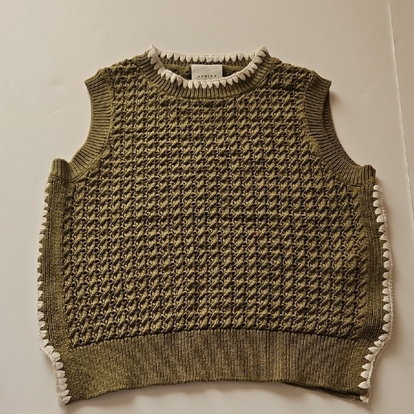 Varley Sweaters - Varley XS Delaney Crochet Sweater Vest  Olive White Crochet Edges Academia Indie